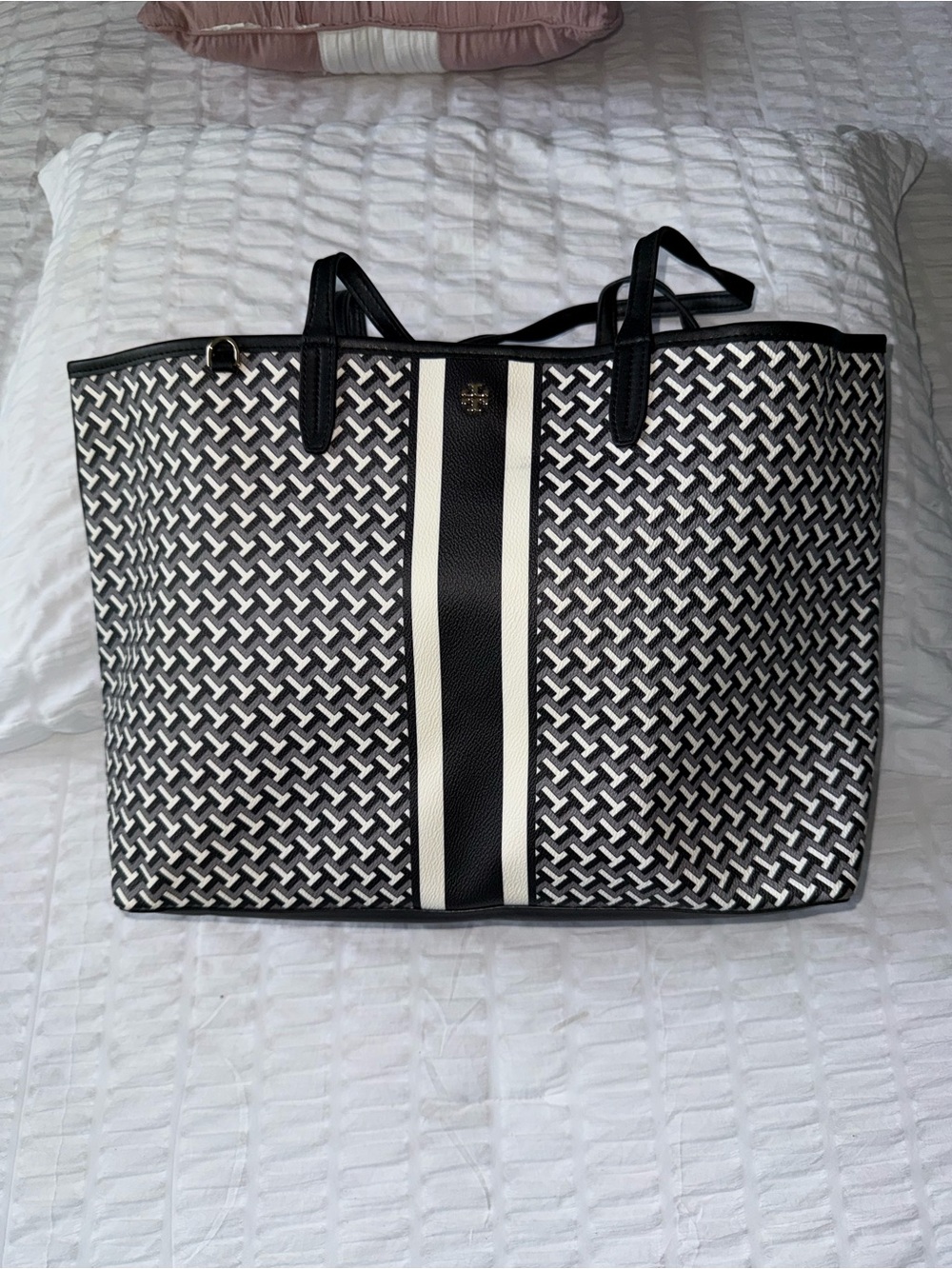 Tory Burch Tote Black & White TZAG Allover Patterned Purse NWT !